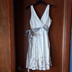 Maeve Cream Midi Dress with Embroidered Accents